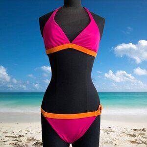 Billabong surf BLUE CRUSH Vintage bikini solid Orange & Pink halter heart RARE